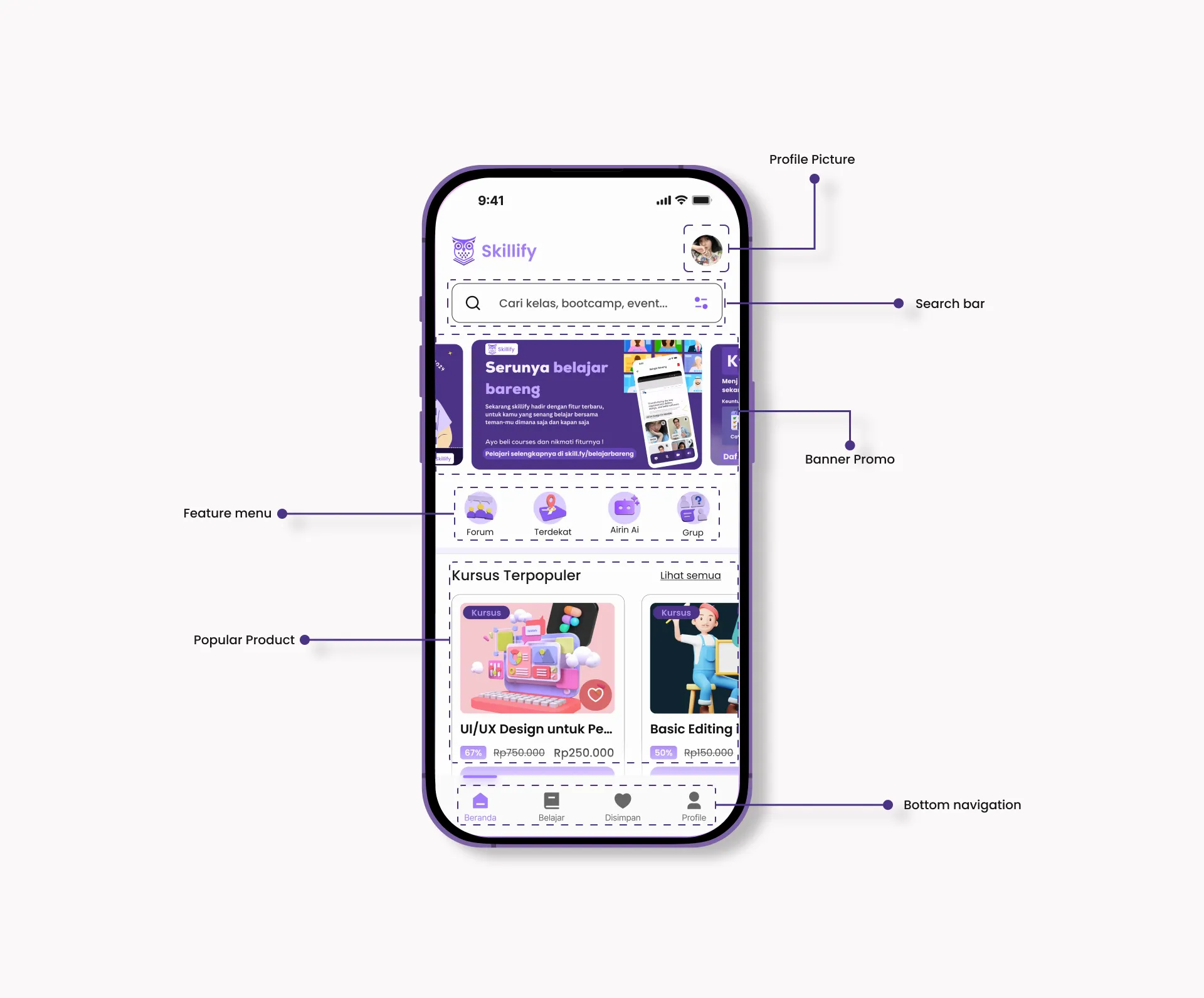 Skillify E-Course App - UI Mobile App screenshot 1